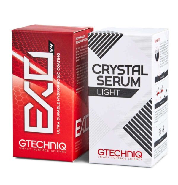 gtehnciq exo and crystal serum light boxes on angle